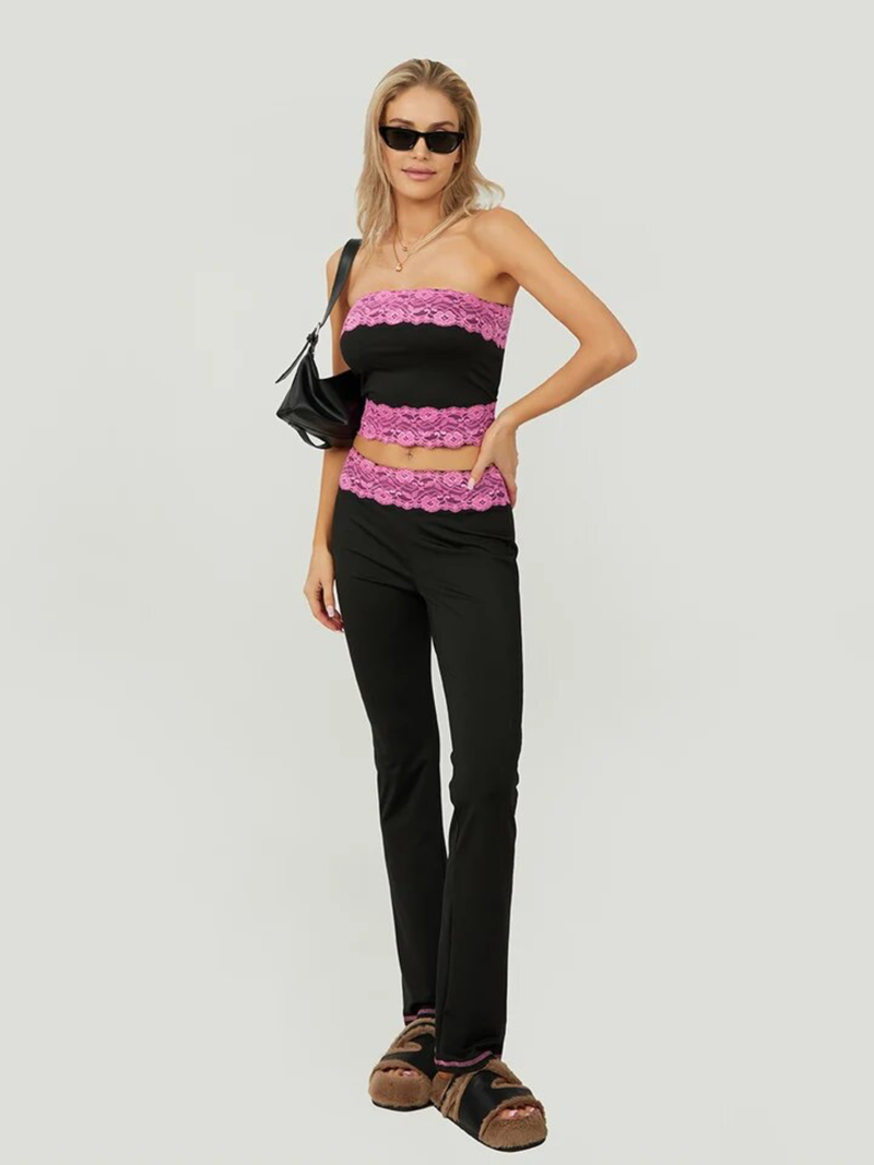 Pink lace Detail Tube top and Pants set