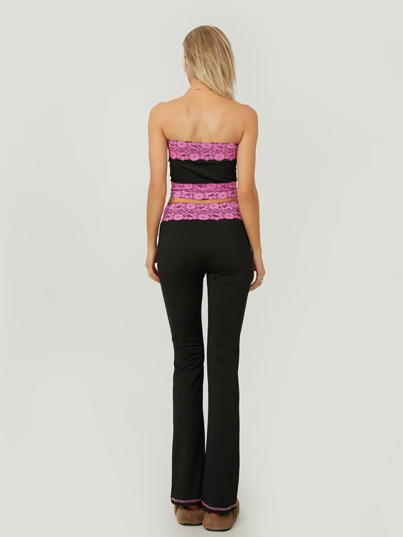 Pink lace Detail Tube top and Pants set