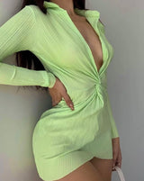 Light Green Deep V Neck Stretch Dress