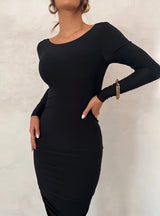 Deep Open Back Detail Long Sleeve Dress